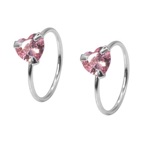 Piercing de Plata 925 Circón Corazón Rosa 10 mm