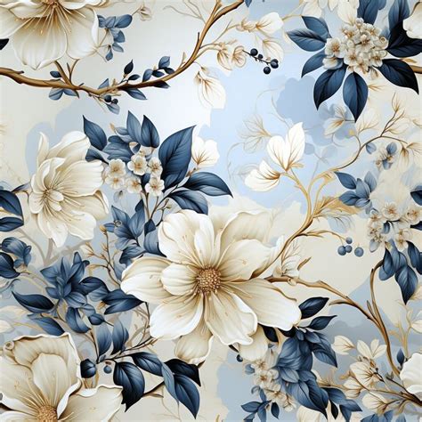 seamless pattern blue  white flower pattern design prints floral
