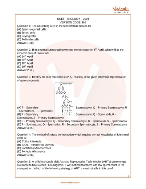 Kcet 2019 Previous Year Paper For Biology Free Pdf Download