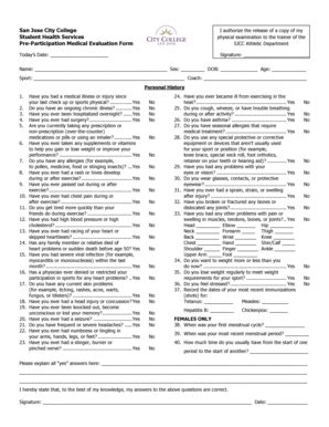 Fillable Online Sjcc Physical Exams San Jose City College Sjcc Fax