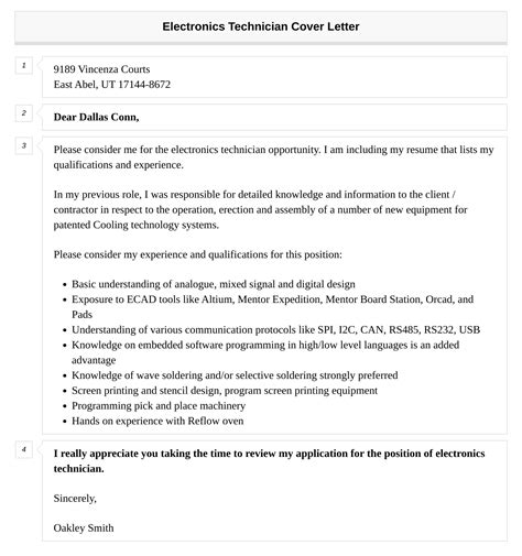 Electronics Technician Cover Letter Velvet Jobs