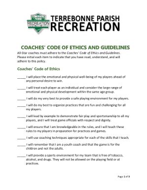 Fillable Online Coaches Code Of Ethics And Conduct United States