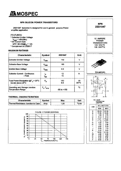 D1047 datasheet(1/3 Pages) MOSPEC | POWER TRANSISTORS(12A,140V,100W)
