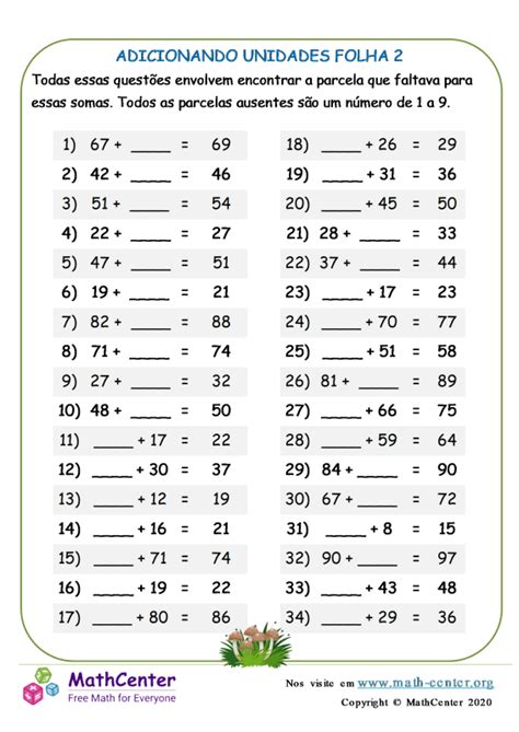 Terceiro Ano Planilhas Adi O Mental De Dois D Gitos Math Center