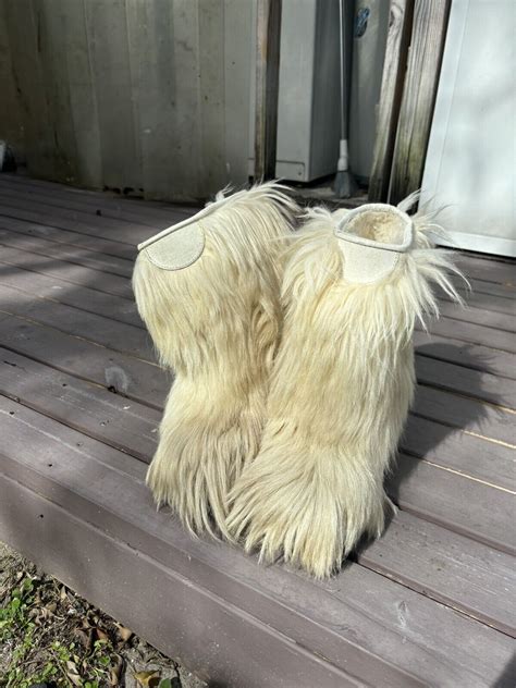 Vintage Roluc Ideal Open Country Low Goat Fur Ski Yeti Boho Snow Boots