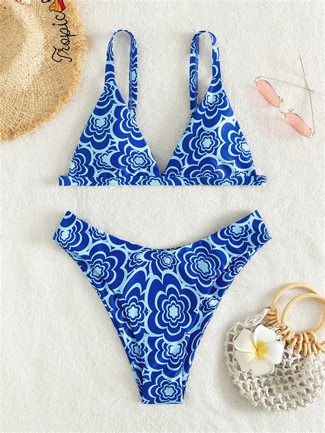 SHEIN Swim BohoFeel Bañador bikini con estampado de flor Moda de