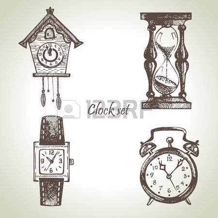 Hand Drawn Set Of Clocks And Watches How To Draw Hands Clock Clipart