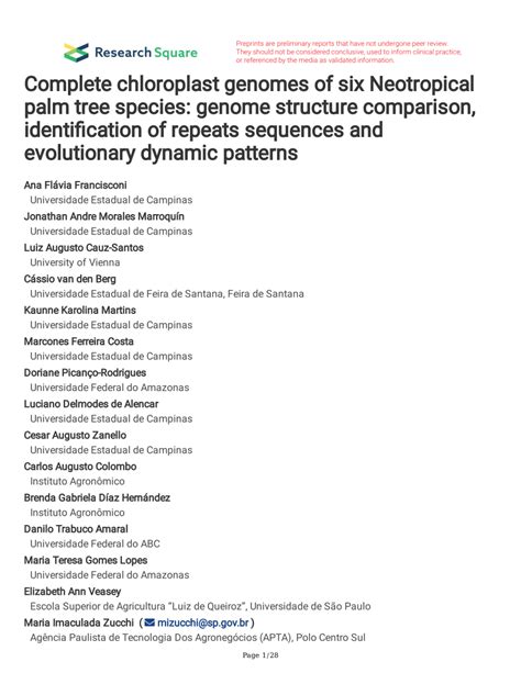 PDF Complete Chloroplast Genomes Of Six Neotropical Palm Tree Species