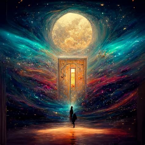 Premium Ai Image A Woman Walks Through A Door That Is Full Of Stars