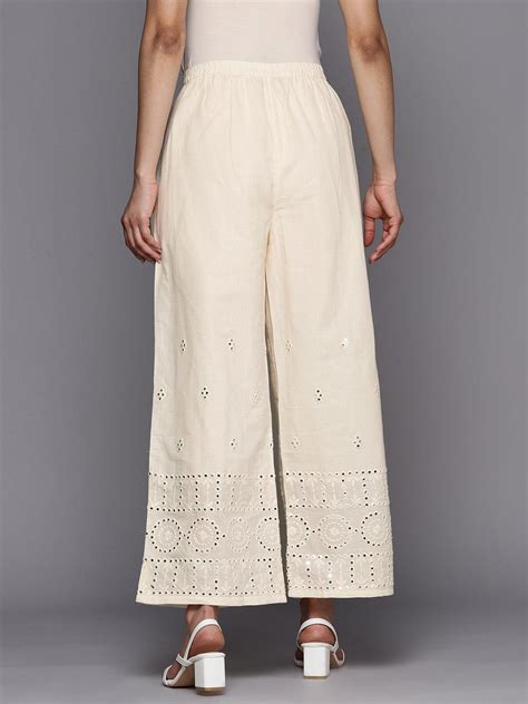 Buy Off White Embroidered Cotton Palazzos Online At Rs 1039 Libas