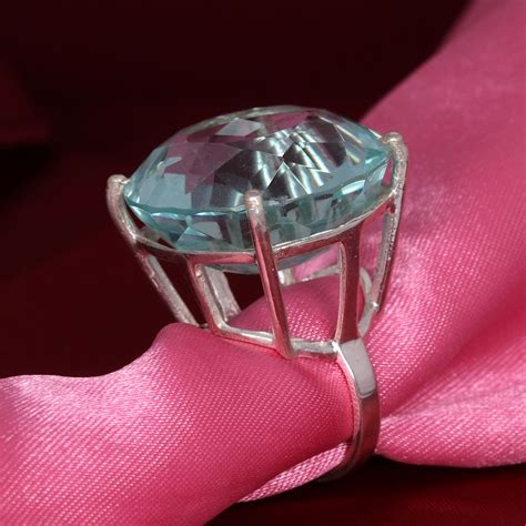 Beautiful 925 Silver Lab Made Aquamarine Round Shape 51 Ct Ring For