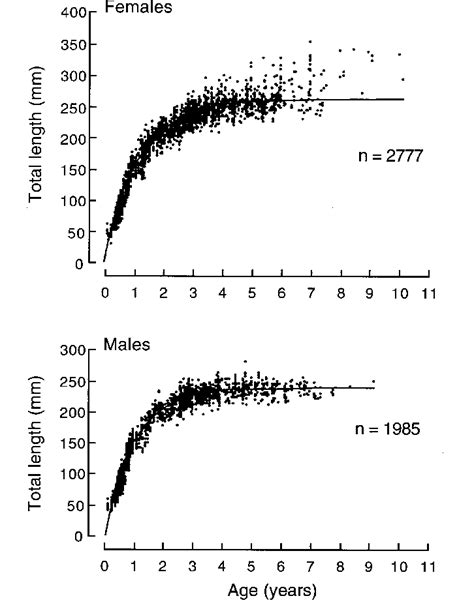 Von Bertalanffy Growth Curves Fitted To Length At Age Data For Female