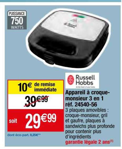 Promo Appareil Croque Monsieur En Russell Hobbs Chez Migros