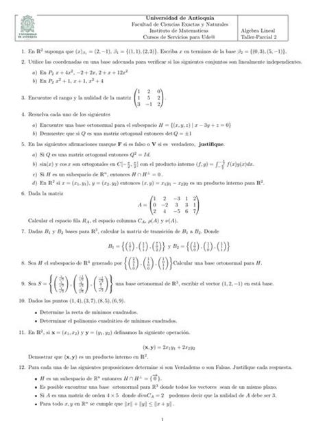 Taller preparativo parcial 2 Álgebra lineal UdeA Laura María uDocz