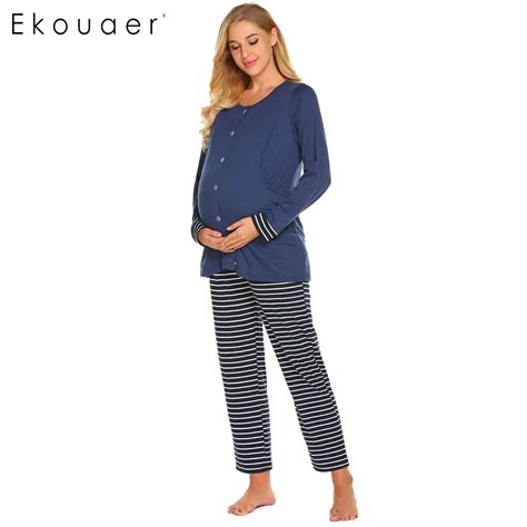 Ekouaer Women Long Sleeve Pajamas Set Pregnant Breastfeeding Maternity