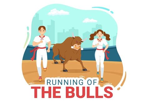 Premium Vector Running Of The Bulls Illustration With Bullfighting