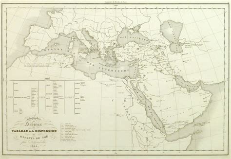 Vintage Hebrew Geography Map, 1844 - Original Art, Antique Maps & Prints