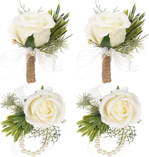 Guador Wedding Boutonniere 2 Set White Rose Boutonniere And Roses