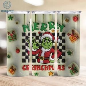 3D Inflated Puffy Merry Grinchmas Tumbler Wrap Design Grinchmas