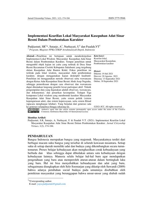 Pdf Implementasi Kearifan Lokal Masyarakat Kasepuhan Adat Sinar Resmi