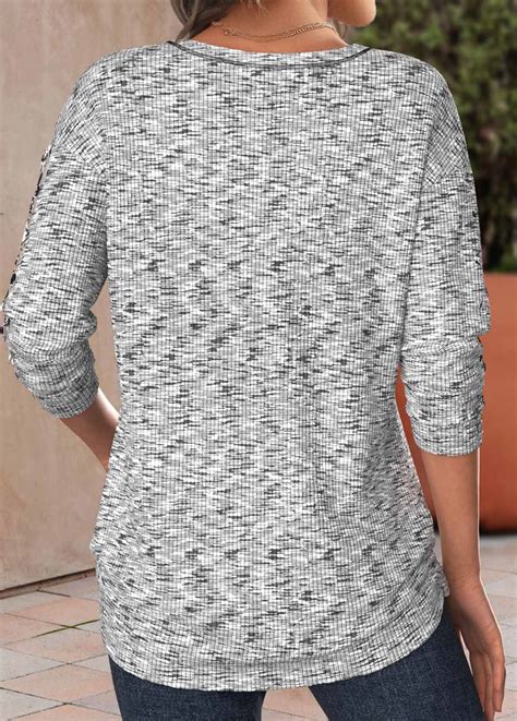 Rotita Patchwork Light Grey Marl Round Neck T Shirt Rotita Usd