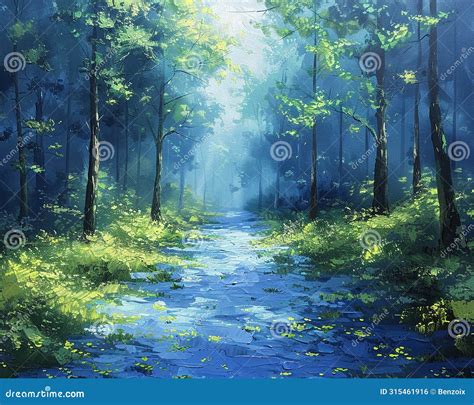 Acrylic Painting of a Serene Forest Stock Photo - Image of tranquility ...