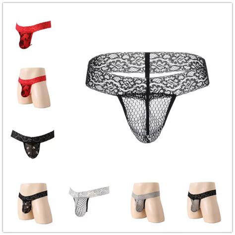 HERREN THONG TRANSPARENT Slips Bikini T back Sexy Unterwäsche Floral Mesh Sheer EUR