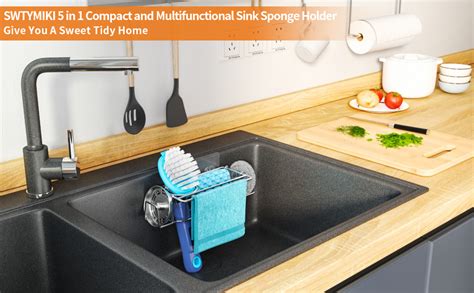 Amazon SWTYMIKI 5 In 1 Sponge Holder For Kitchen Sink Stainless