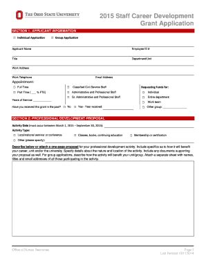 Fillable Online Hr Osu 2015 Staff Career Development Grant Application