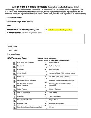 Fillable Online Attachment E Fillable Template Information For Charity