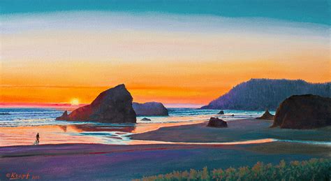 Sunset - Oregon Coast Painting by Paul Krapf