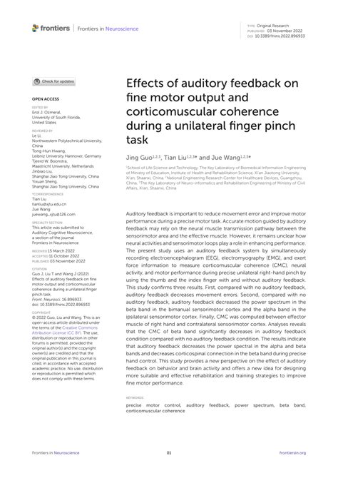 Pdf Effects Of Auditory Feedback On Fine Motor Output And Corticomuscular Coherence During A