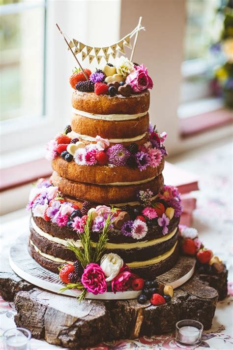 Naked Cake Victoria Sponge Layer Berries Fruit Flowers Bunting Log