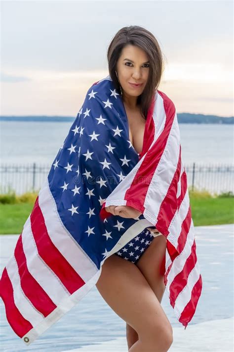 Patriotic Woman Wearing A Bikini Swimsuit Stock Image Image Of