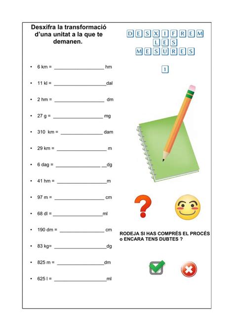 Desxifrem Les Mesures Worksheet Comprensi N Lectora Cuadernos