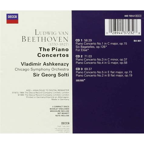 The Piano Concertos Vladimir Ashkenazy Chicago Symphony Orchestra Georg Solti By Beethoven