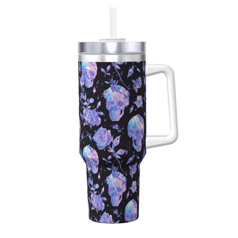 Rocae Flower Skull Crystal For 40OZ Ice Bully With Handle Keeps Drinks Hot Or Cold For Hours