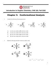 CHE 220 Organic Chemistry Conformational Analysis Quiz Pdf