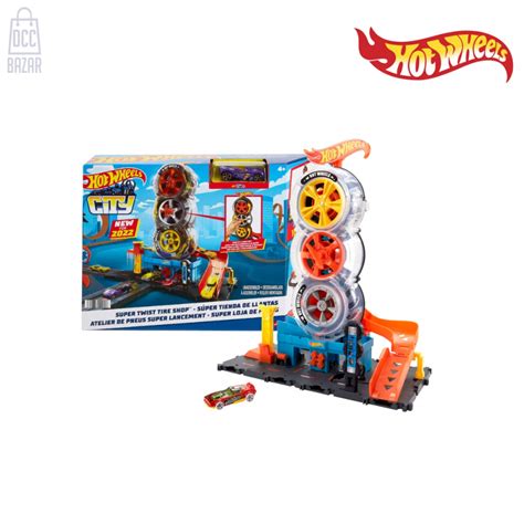 Hot Wheels HDP02 City Super Twist Tire Shop Playset Stunts Car Wash Racing Fun Includes 1