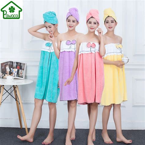 14085cm Women Sexy Wearable Absorbent Bath Towelhair Cap Bathroom Towel Set Bow Knot Body Wrap