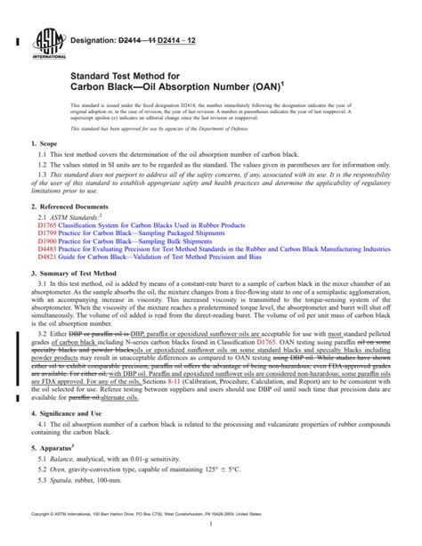 Astm D2414 12 Standard Test Method For Carbon Black—oil Absorption