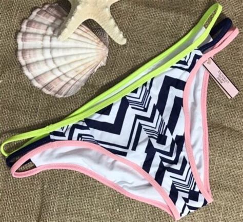 Victoria S Secret Lani Re Effront Bikini Bas Marine Zig Zag Blanc