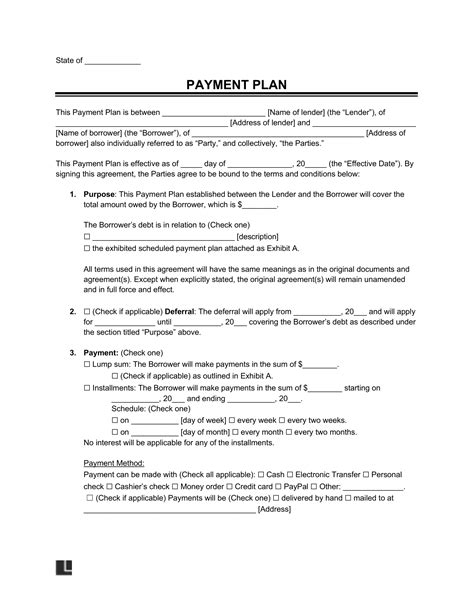 Free Payment Plan Agreement Template Pdf Word