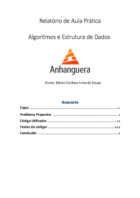 Relatório De Aula Prática Algoritmos E Estrutura De Dados Relatório De Aula Prática