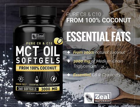 Pure MCT Oil Capsules 360 Softgels 3000mg 4 Month Supply Keto