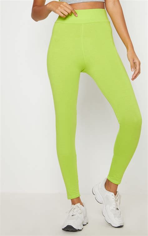 Lime Cotton High Waisted Sports Leggings Prettylittlething Ie