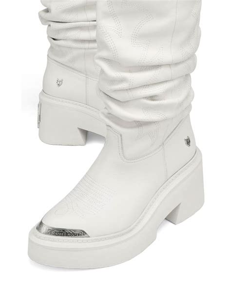 Naked Wolfe Stable Platform Slouchy Cowboy Boot In White Lyst