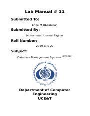 2019 Cpe 27 DBMS Lab Manual 11 Doc Lab Manual 11 Submitted To Engr