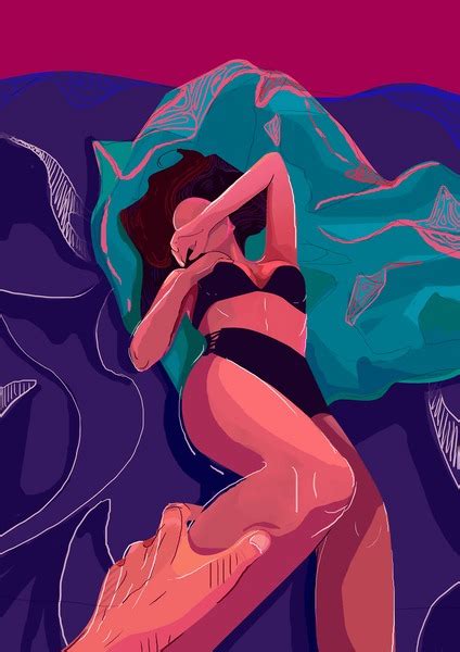 Beautiful Brunette Woman Lying Nude Bed Over Royalty Free Licensable Stock Illustrations