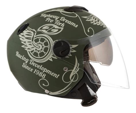 Capacete Para Moto Aberto Pro Tork New Atomic Highway Dreams Verde